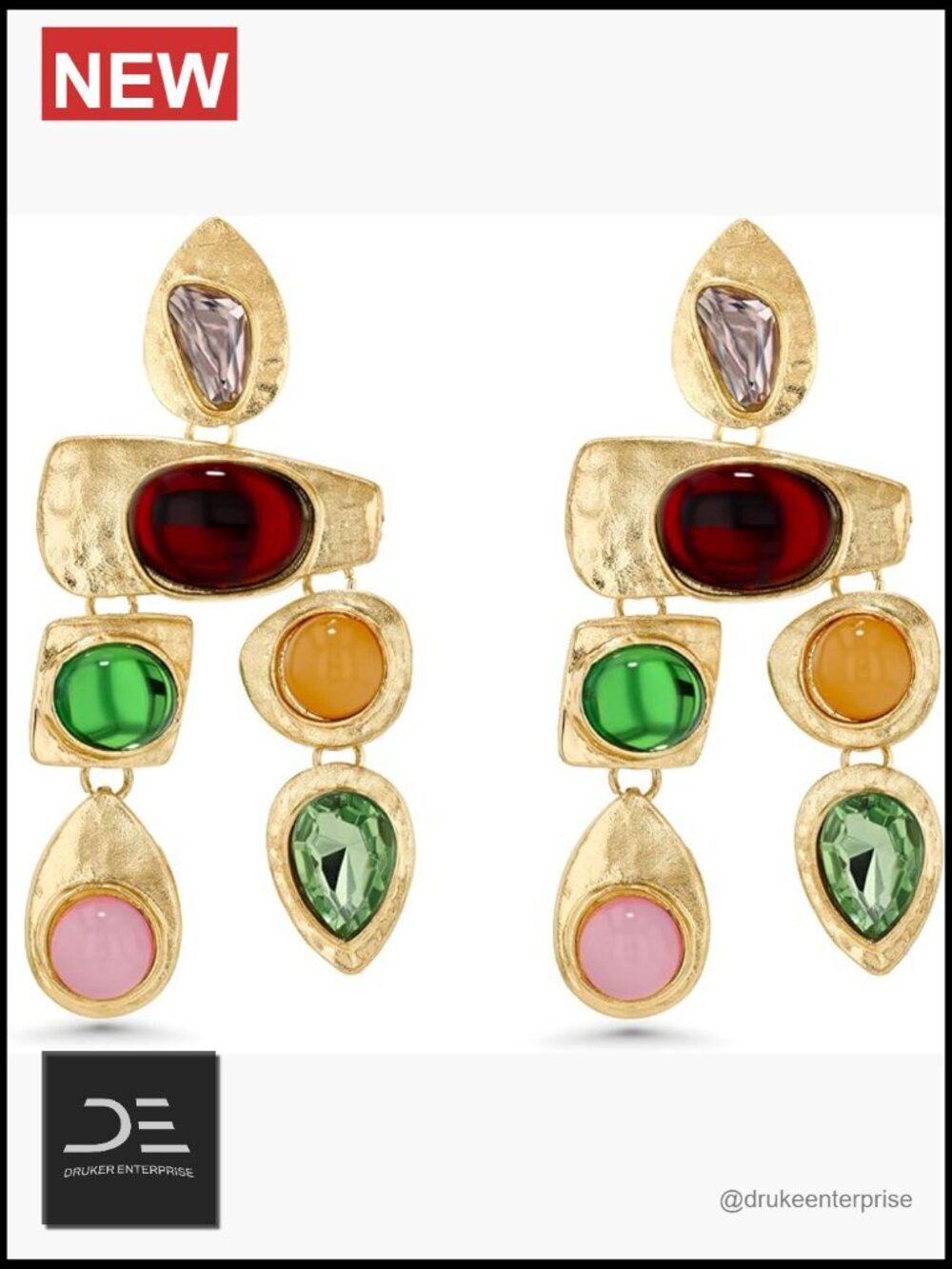 18K Gold Plated Dangle Boho Gemstone Earrings, Drop Earrings, Handmade CZ